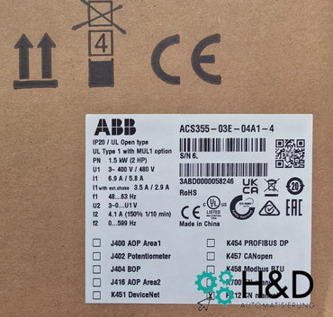 ABB ACS355-03E-04A1-4 – Onduleur – Pn 1,5 kW – I2n 4,1 A – IP20 – Neuf et scellé