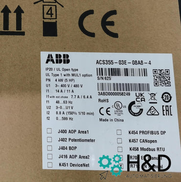 ABB ACS355-03E-08A8-4 – Onduleur – Pn 4,0 kW – I2n 8,8 A – IP20 – Neuf et scellé