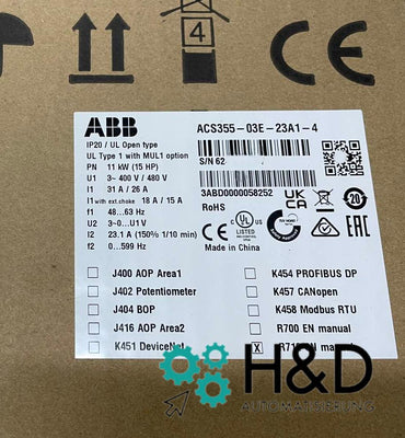 ABB ACS355-03E-23A1-4 – Onduleur – Pn 11 kW – I2n 23,1 A – IP20 – Neuf et scellé