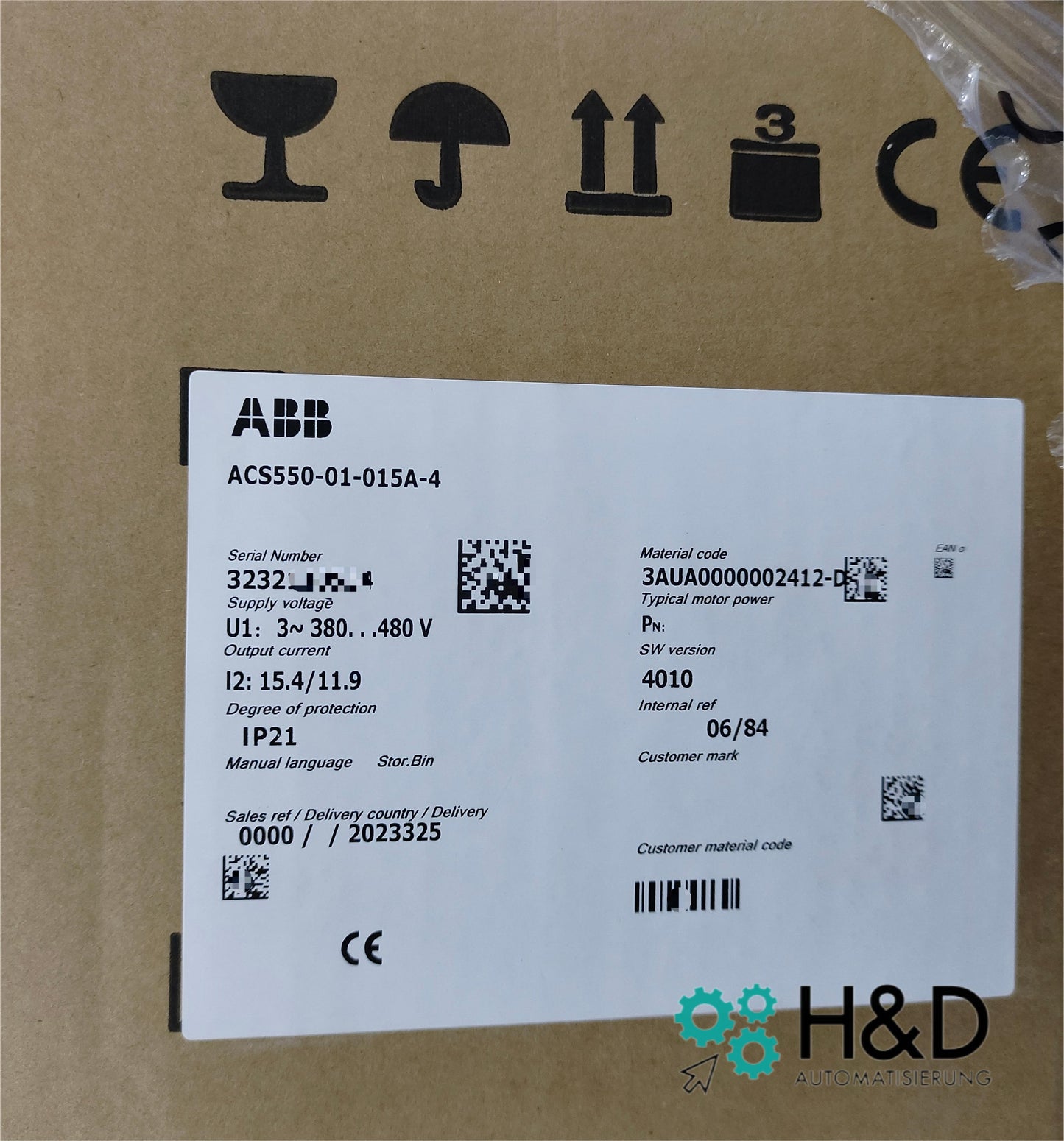 ABB ACS550-01-015A-4 – Inverter – 7,5 kW – 3AUA0000002412-D – Nuovo e sigillato