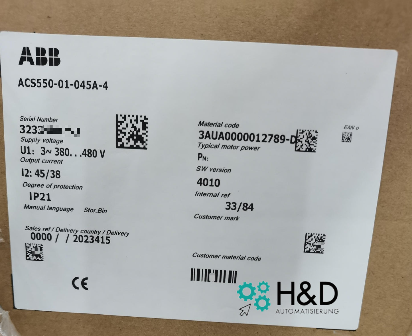 ABB ACS550-01-045A-4 – Inverter – 22 kW 45A IP21 – Nuovo e sigillato