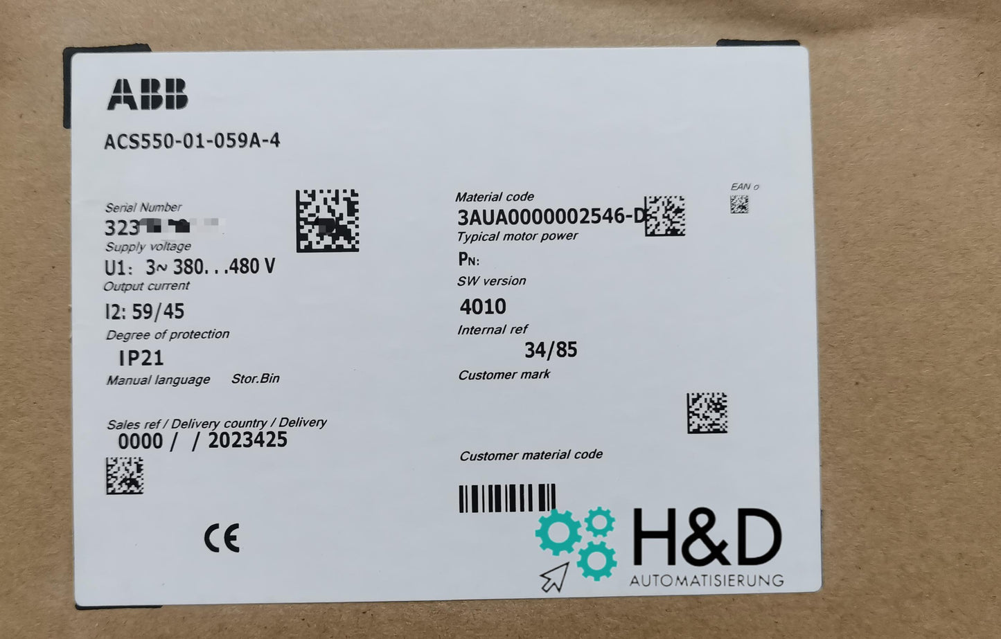 ABB ACS550-01-059A-4 – Inverter – 30 kW – 59 A – 380 V – IP21 – Nuovo e sigillato