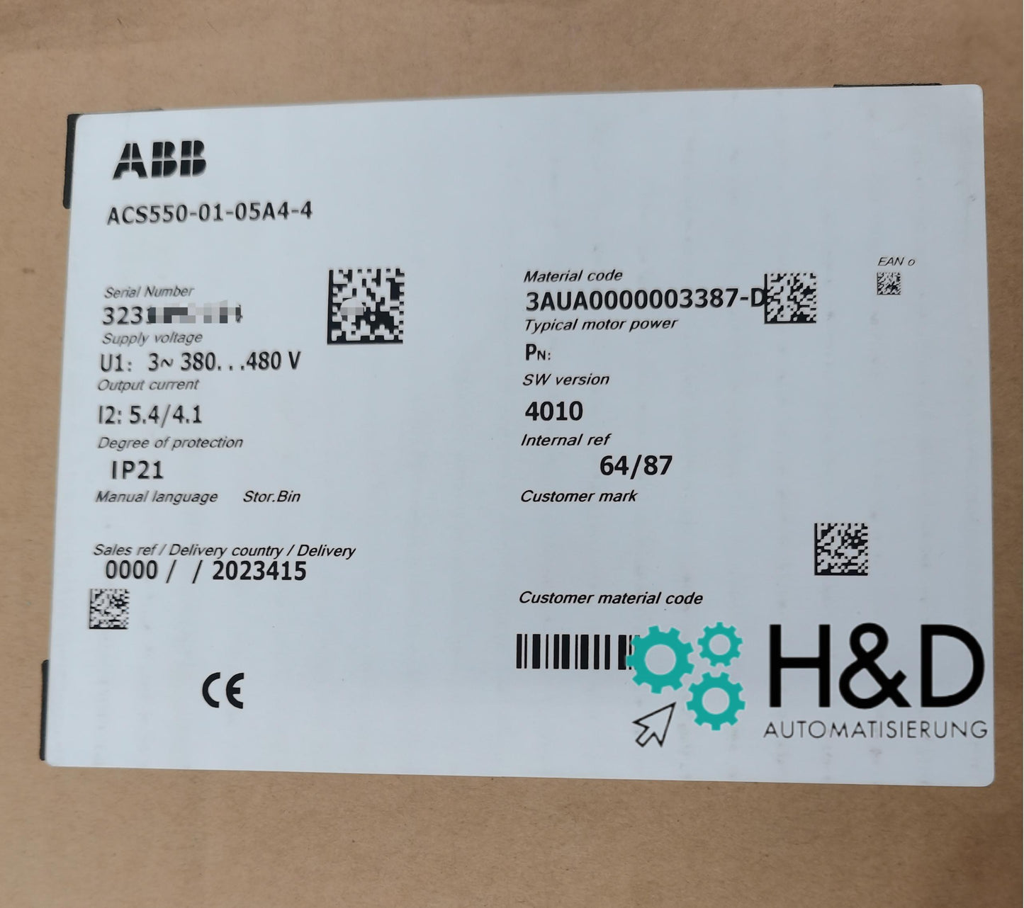 ABB ACS550-01-05A4-4 – Инвертор – 2,2 кВт – IP21 – Новый и запечатанный