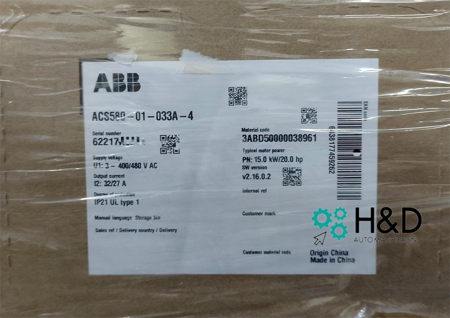 ABB ACS580-01-033A-4 – Inverter – 15,0 kW – 32 A – 380 V – IP20 – Nuovo e sigillato