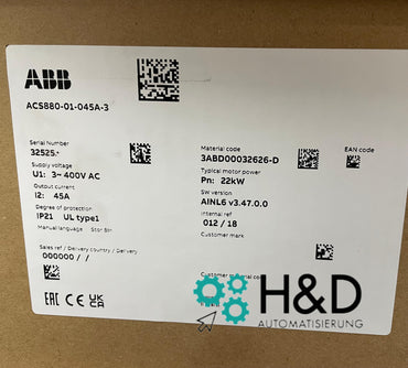 ABB ACS880-01-045A-3 – Falownik – PN: 22 kW, IN: 45 A, IP20 – Nowy i zaplombowany