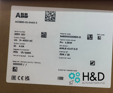 ABB ACS880-01-04A0-3 Frequenzumrichter 1.5kW 400V 4A Neu & versiegelt
