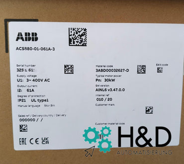 ABB ACS880-01-061A-3 – Onduleur – PN : 30 kW, IN : 61 A, 400 V, IP20 – Neuf et scellé