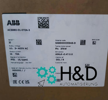 ABB ACS880-01-072A-3 – Inverter – PN: 37 kW, IN: 72 A, 400 V, IP20 – Neu und versiegelt