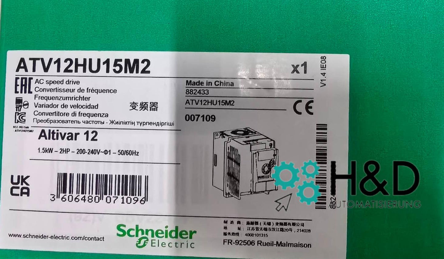 Частотный преобразователь Schneider Electric ATV12, 1,5 кВт, 2 л.с., 200-240 В, 1-фазный, с радиатором