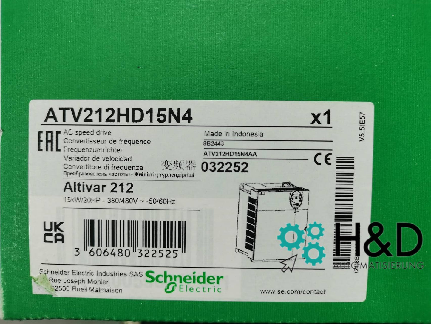ATV212HD15N4 Schneider Electric Frequency Inverter ATV212, 15kW, 480V, 3-ph., EMC, IP21