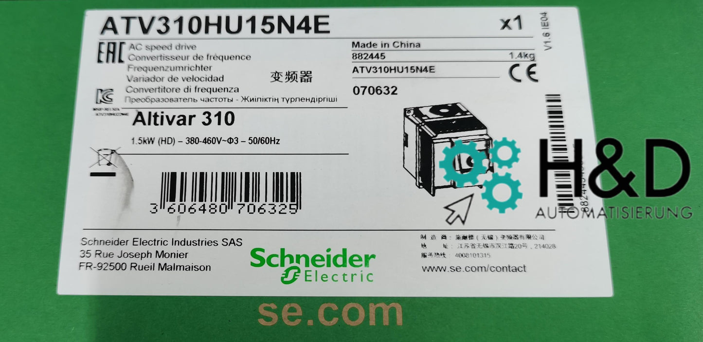 ATV310HU15N4E Schneider Electric Altivar 310, 1.5kW