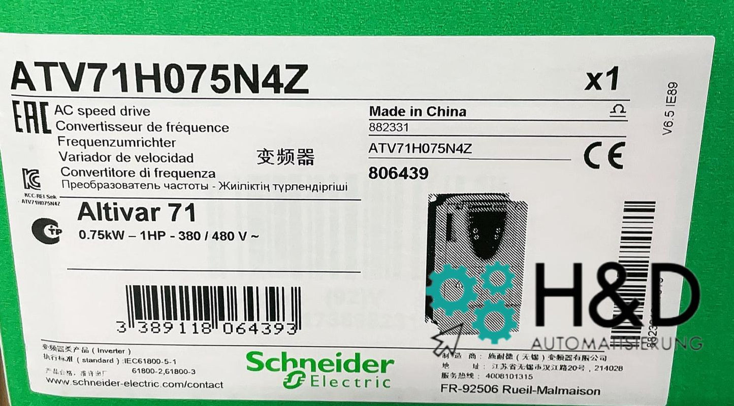 ATV71H075N4Z Schneider Electric Variador de frecuencia ATV71, 0,75kW 1HP, 480V, filtro EMC