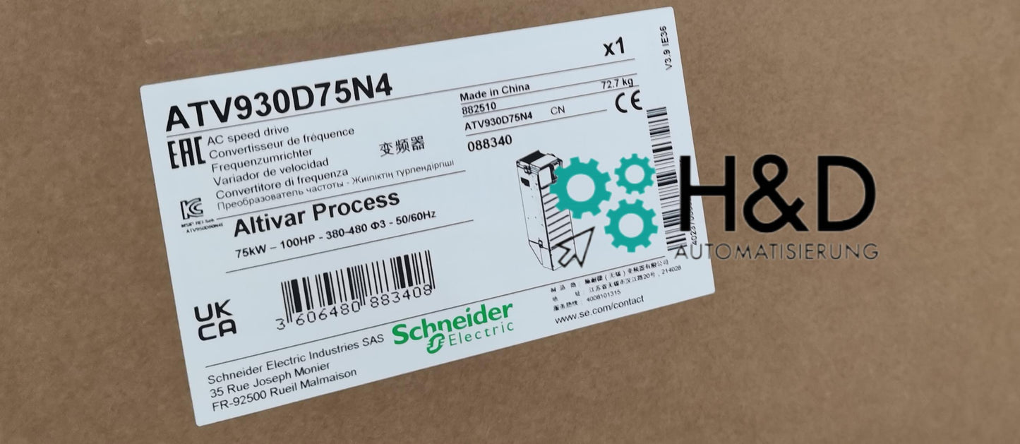 ATV930D75N4 Schneider Electric frequency converter, ATV930, 75kW, 400/480V, with brake module, IP21