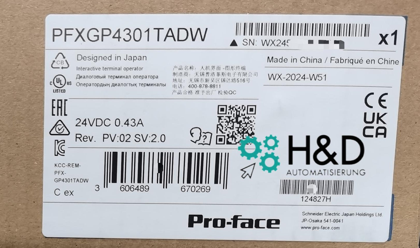 Pro-face PFXGP4301TADW HMI 5.7" TFT, 320x240, Resistive Touch, 24V DC