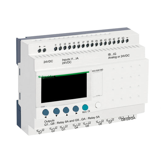 SR3B261BD Schneider Electric relè di controllo SPS, Zelio Logic, versione modulare, 26 I/O, 24 VDC, display, orologio, uscite relè