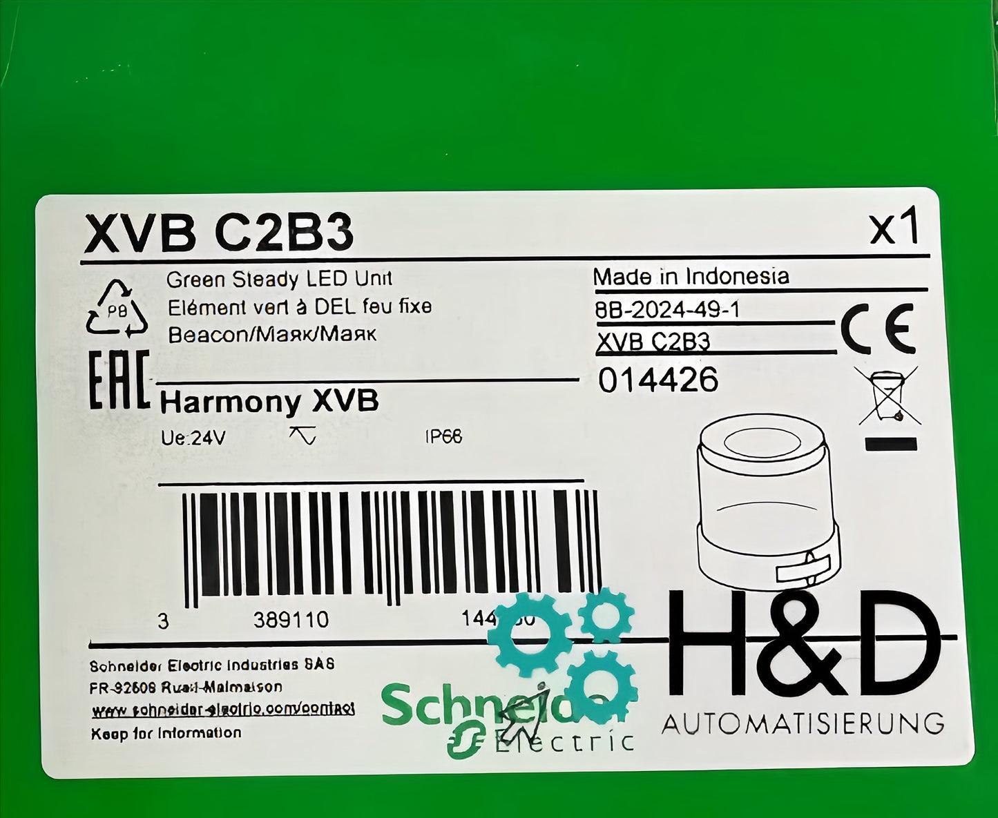 XVBC2B3 Schneider Electric elemento de luz verde luz fija