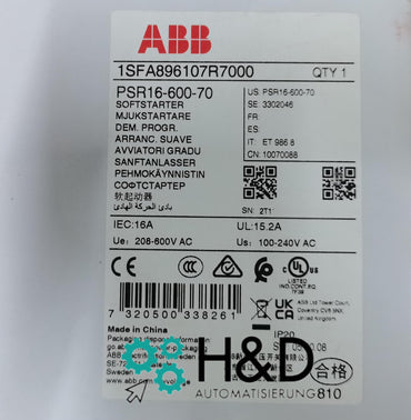 ABB 1SFA896107R7000 – PSR16-600-70 Avviatore morbido – 16 A – 208 … 600 V CA – Nuovo e sigillato