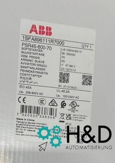 ABB 1SFA896111R7000 – PSR45-600-70 Avviatore morbido – 45 A – 208 … 600 V CA – Nuovo e sigillato