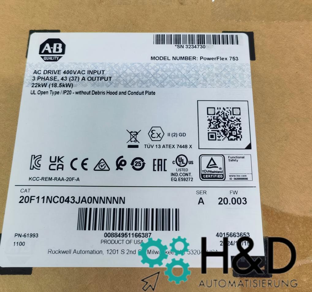 20F11NC043JA0NNNNN Allen-Bradley PowerFlex 753 Azionamento AC Nuovo e Sigillato