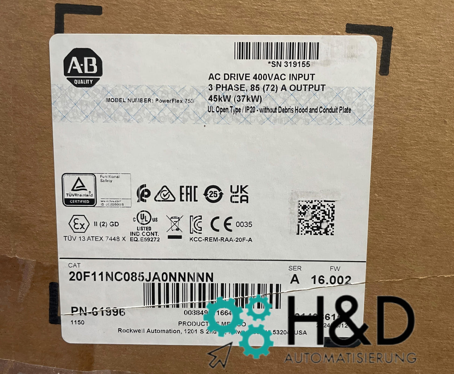 20F11NC085JA0NNNNN  Allen-Bradley   Variateur AC PowerFlex 753  Neuf et Scellé