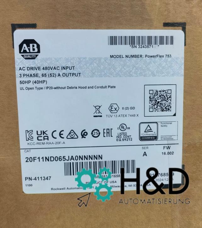 20F11ND065JA0NNNNN    Allen-Bradley   Variador de frecuencia PowerFlex 753 AC Nuevo y Sellado