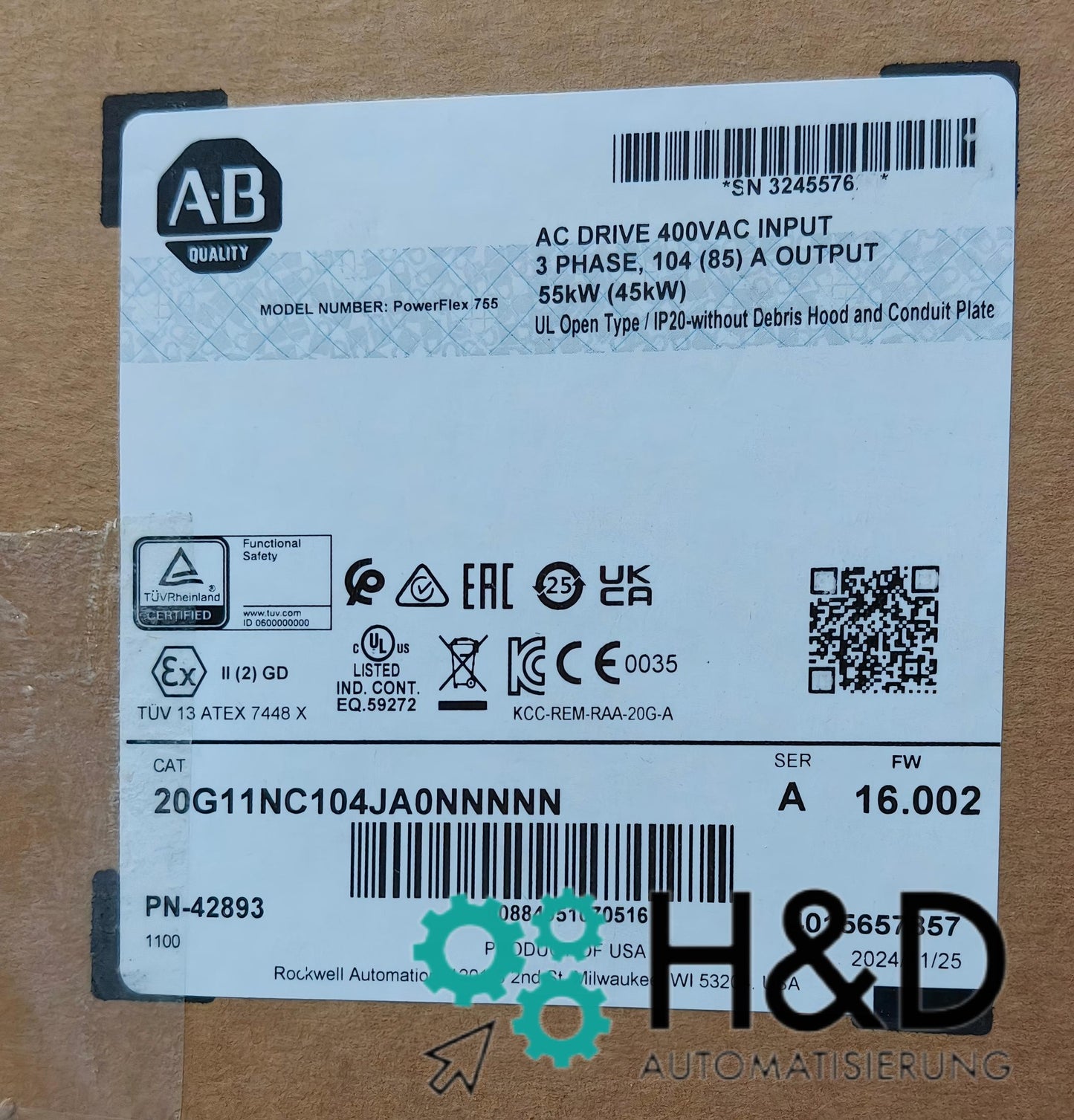Allen-Bradley PowerFlex 755 | 20G11NC104JA0NNNNN | 104 A | 400 V | Normal Duty