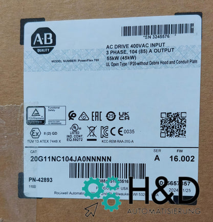 Allen-Bradley PowerFlex 755 | 20G11NC104JA0NNNNN | 104 A | 400 V | Normal Duty