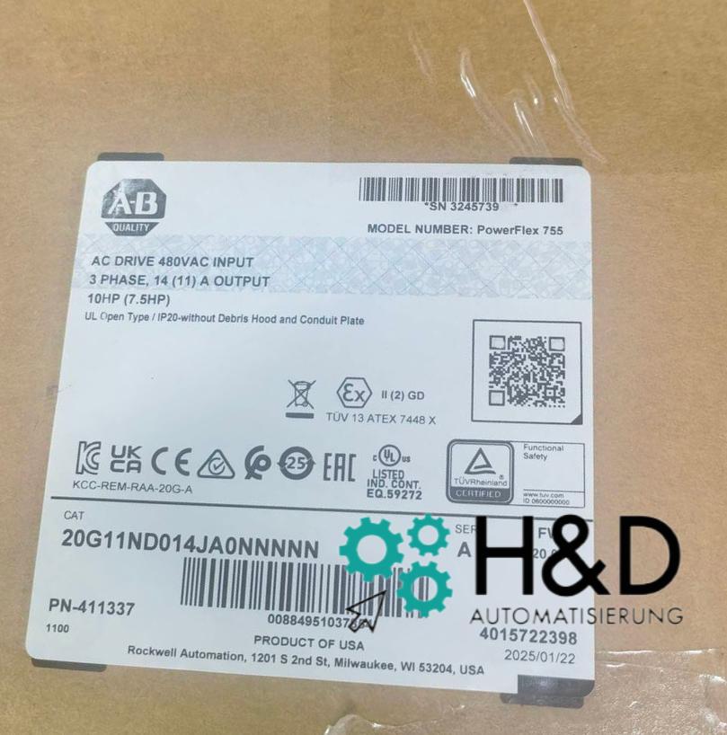 20G11ND014JA0NNNNN    Allen-Bradley   PowerFlex Воздушное охлаждение 755 AC привод Новый и запечатанный