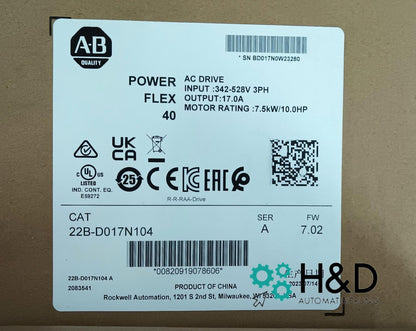 Allen-Bradley 22B-D017N104 PowerFlex 40 AC Drive (7.5 kW / 17 A)