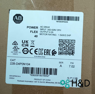 Allen‑Bradley 22B‑D4P0N104 PowerFlex 40 AC Drive (1.5 kW / 4 A)