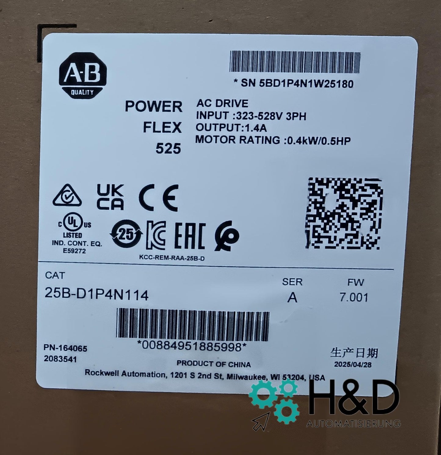25B-D1P4N114   Allen-Bradley   PowerFlex 525 0.4кВт