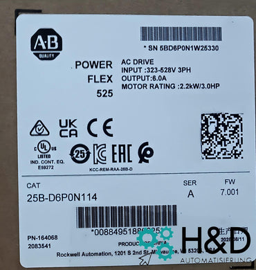 25B-D6P0N114    Allen-Bradley    PowerFlex 525 2.2kW   Nowy i zaplombowany