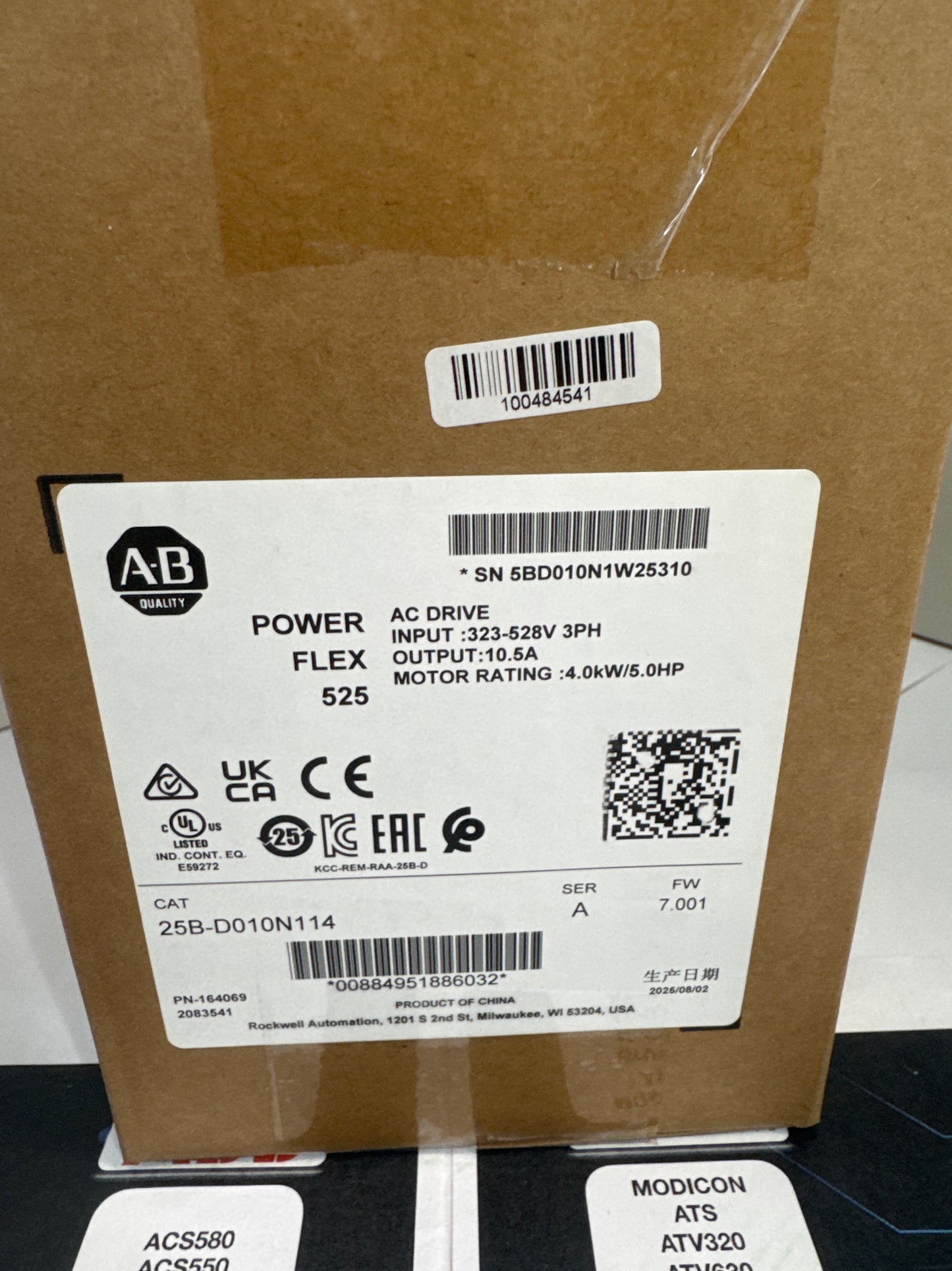 25B-D010N114    Allen-Bradley   PowerFlex 525 4kW   New and sealed