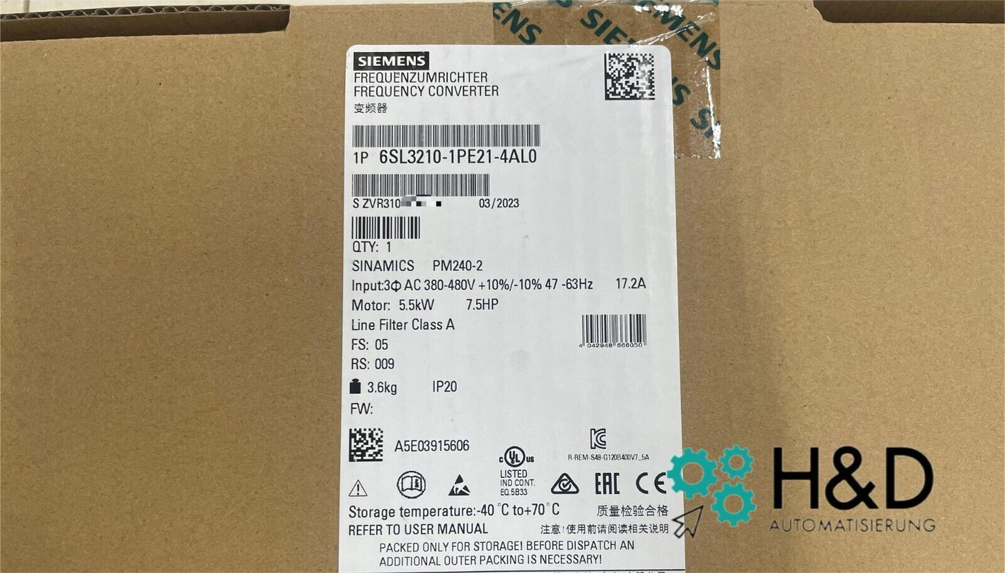 6SL3210-1PE21-4AL0  SIEMENS SINAMICS Power Module PM240-2 5,5KW  New and Sealed