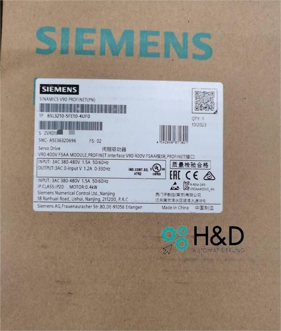 6SL3210-5FE10-4UF0   SIEMENS   SINAMICS V90  New and Sealed