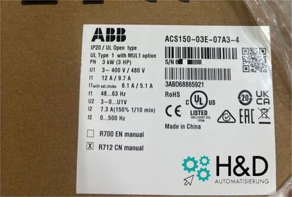 ACS150-03E-07A3-4   ABB  Inverter  Pn 3,0kW, I2n 7,3A IP20  【New and Sealed】