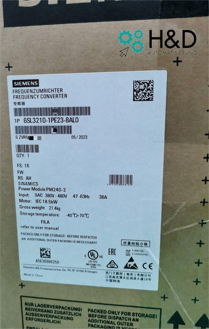 6SL3210-1PE23-8AL0  Siemens  SINAMICS G120 Power Module  PM240-2  New and sealed