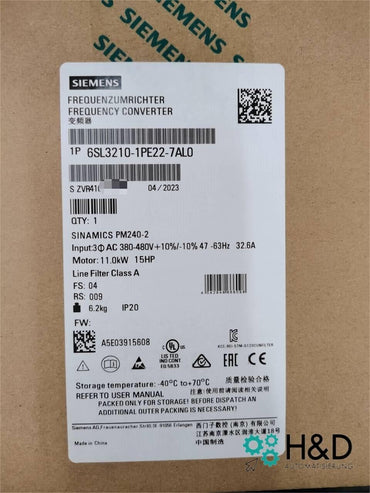 Siemens SINAMICS Power Module PM240-2 with integrated Class A filter and brake chopper (6SL3210-1PE22-7AL0)