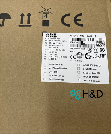 ACS355-03E-38A0-4   ABB  Inverter   Pn 18,5kW,12n 38A IP20  【New and Sealed】