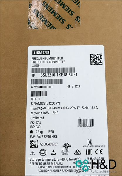 6SL3210-1KE18-8UF1  SIEMENS  SINAMICS G120C Inverter 4KW  New and Sealed