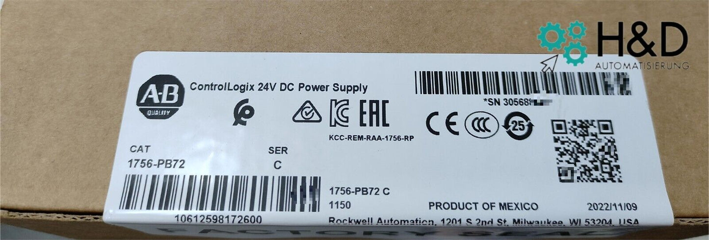 1756-PB72  Allen-Bradley  ControlLogix 24V DC Power Supply  【New and Sealed】