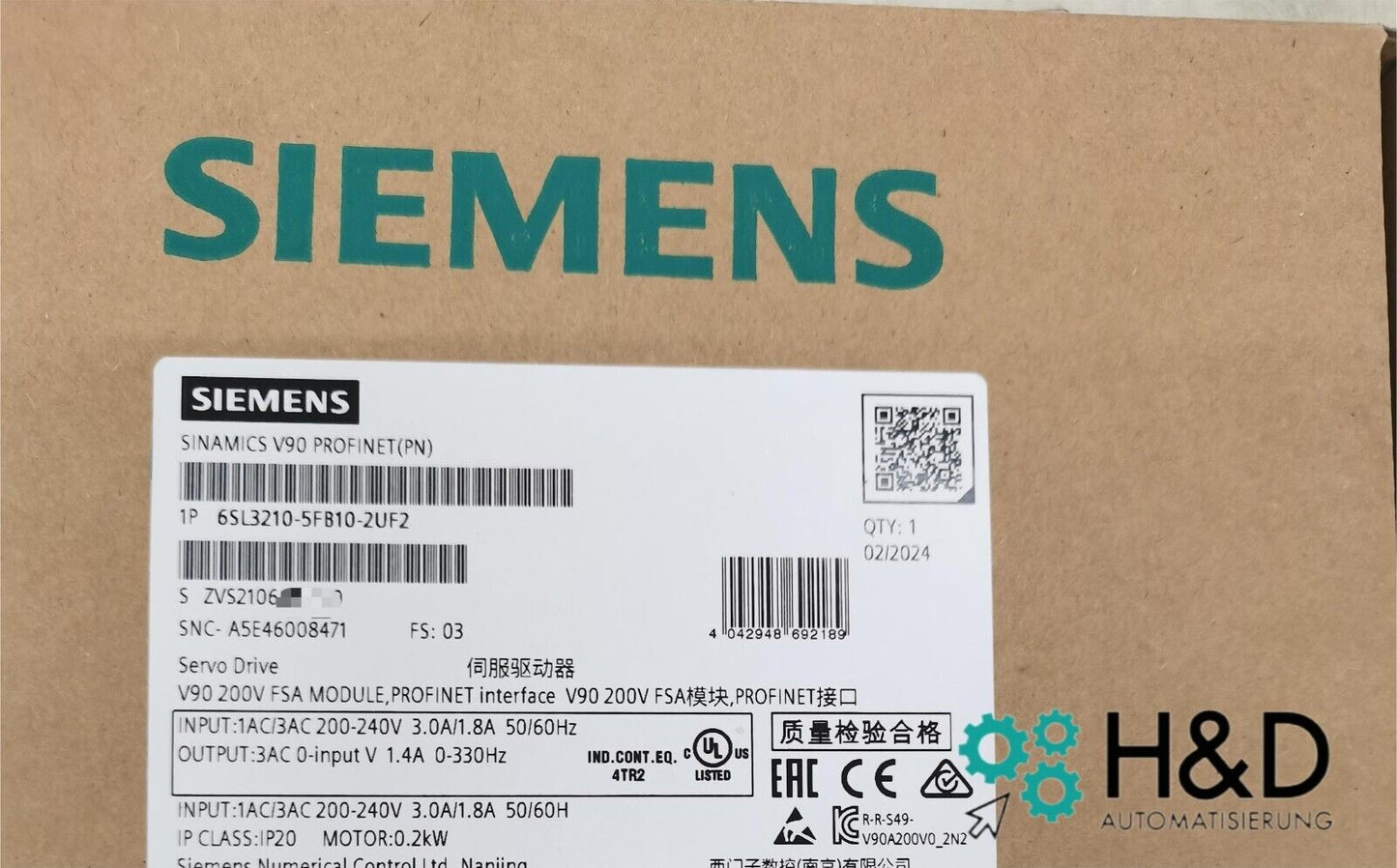 6SL3210-5FB10-2UF2   SIEMENS   SINAMICS V90   New and Sealed