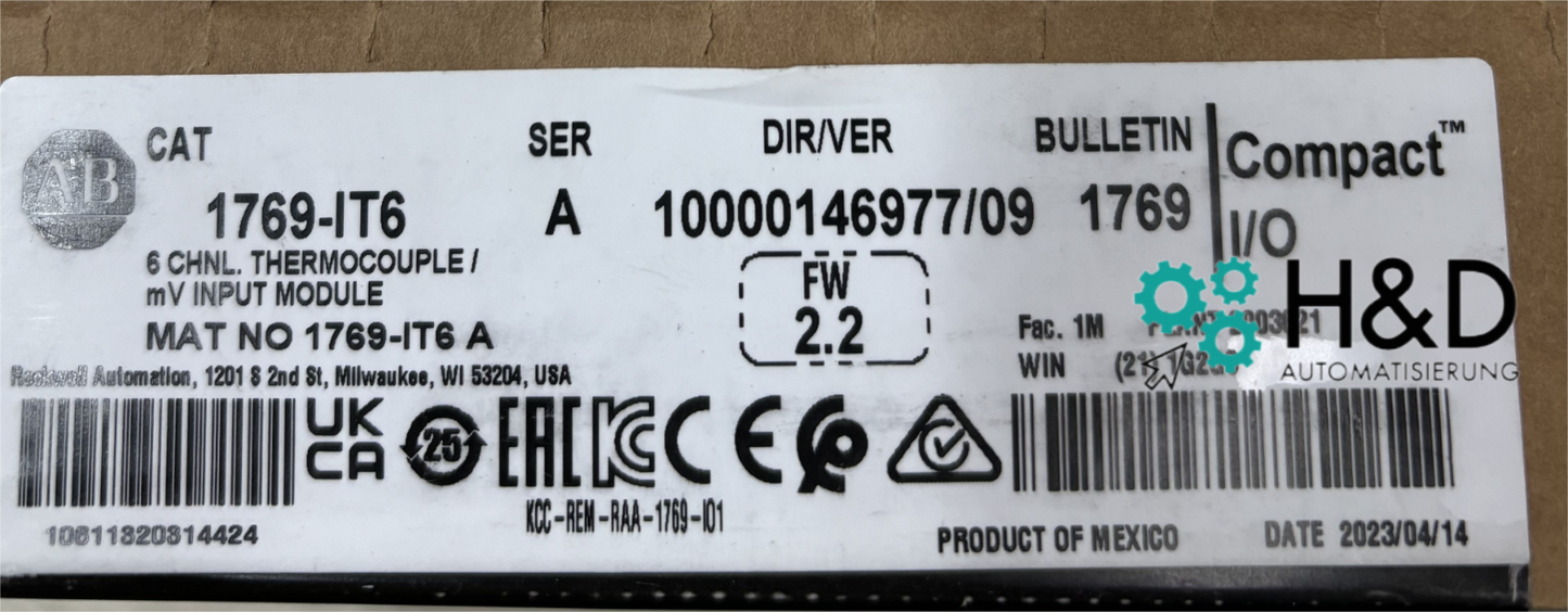 1769-IT6  Allen-Bradley  CompactLogix 6 Pt Thermocouple Module  【New and sealed】