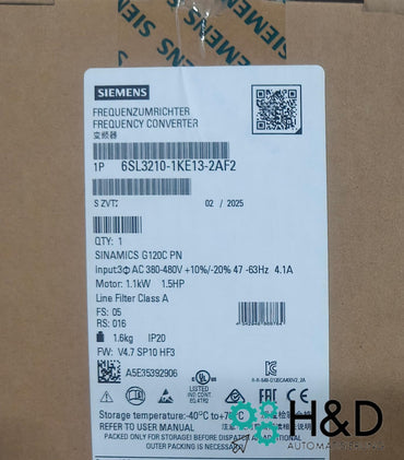 Sinamics G120C 6SL3210-1KE13-2AF2 – Convertidor de frecuencia (1,1 kW, 3AC 380–480 V, PROFINET, STO, IP20)