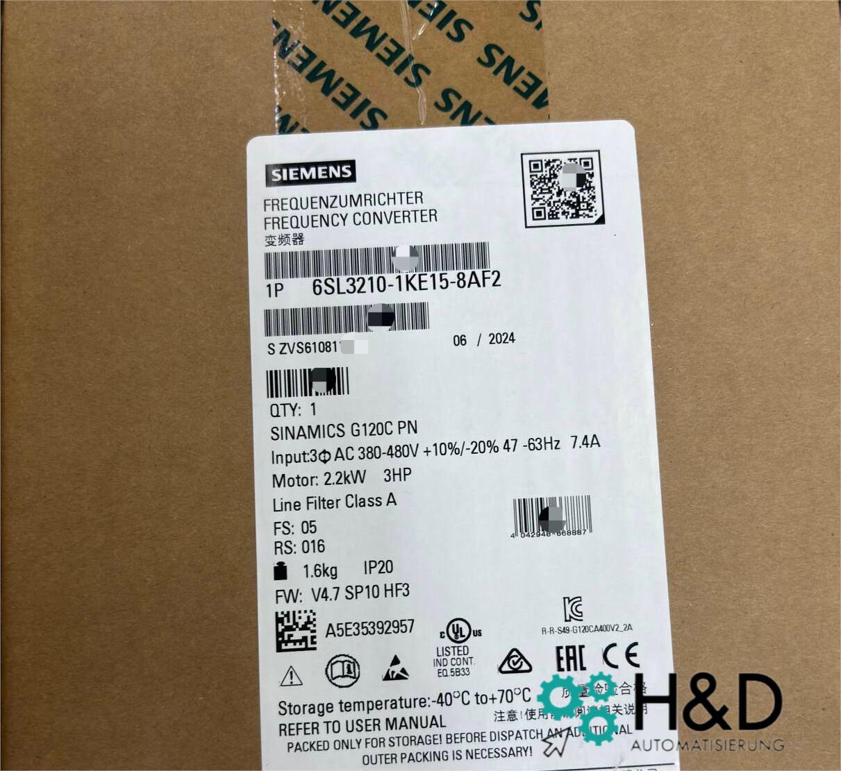 6SL3210-1KE15-8AF2  SIEMENS Inverter SINAMICS G120C 2,2KW  New and Sealed