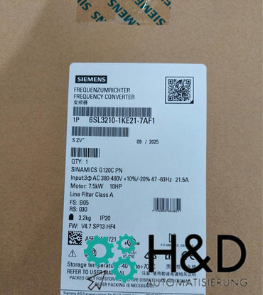 Sinamics G120C 6SL3210-1KE21-7AF1 – Frequenzumrichter (7,5 kW, 3AC 380–480 V, PROFINET, STO, IP20)