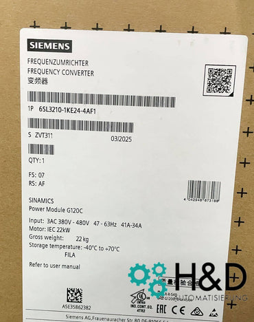Sinamics G120C 6SL3210-1KE24-4AF1 – falownik częstotliwości (22,0 kW, 3AC 380–480 V, PROFINET, STO, IP20)