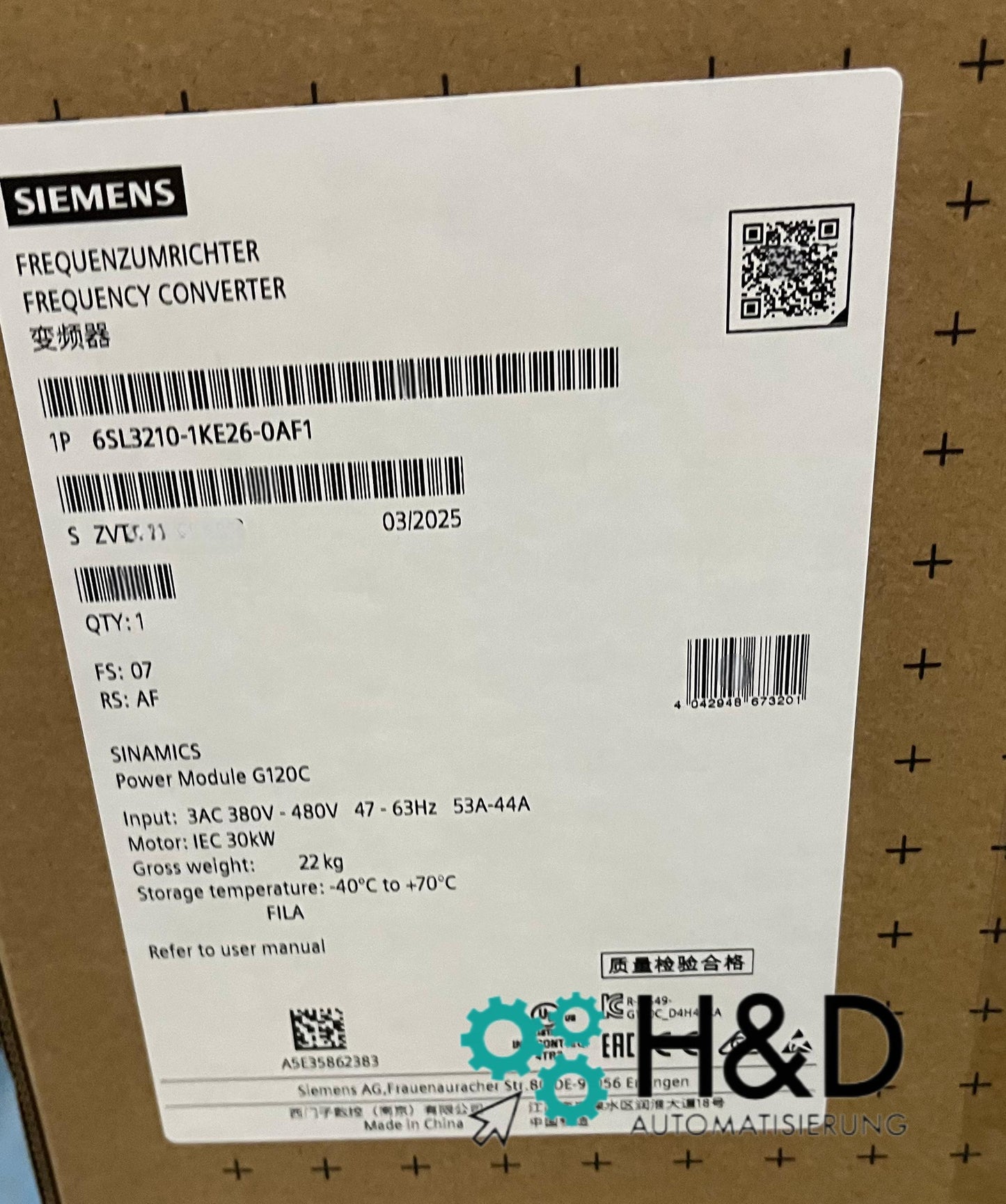 SINAMICS G120C 6SL3210-1KE26-0AF1 - Inverter di frequenza (30,0 kW, 3 AC 380–480 V, PROFINET-PN, Safe-Torque-Off)