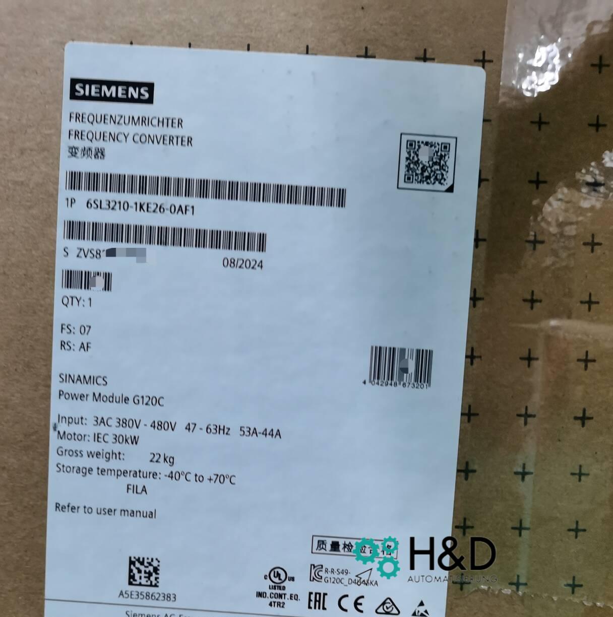 6SL3210-1KE26-0AF1 Siemens SINAMICS G120C RATED POWER 30KW Inverter  New Sealed