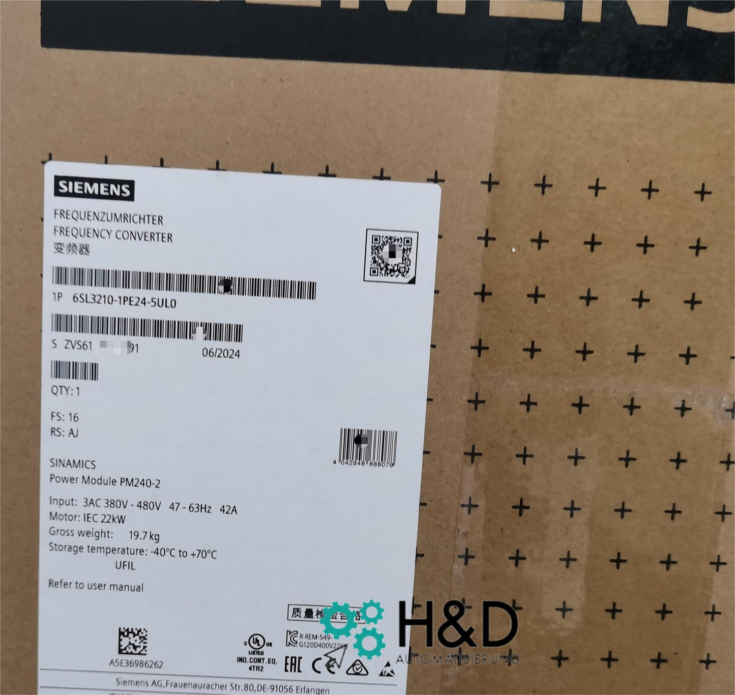 6SL3210-1PE24-5UL0  SIEMENS SINAMICS G120 POWER MODULE PM240-2  New and Sealed